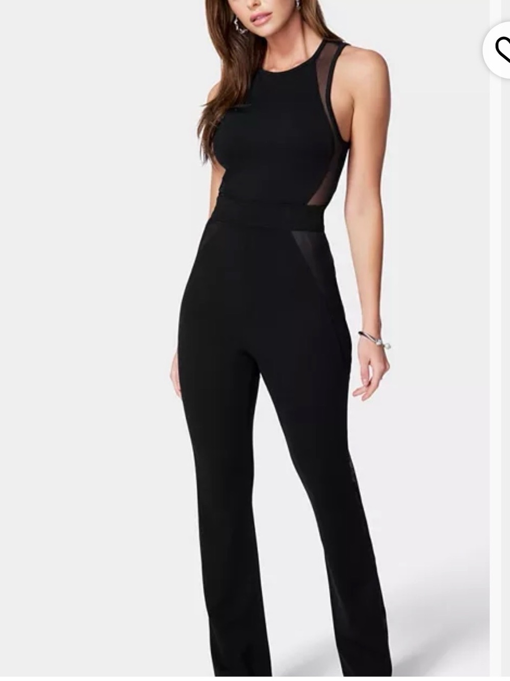 bebe Black illusion Mesh-Trim Sleeveless Jumpsuit